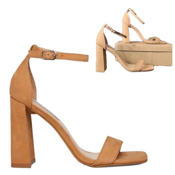 Steve Madden Tiaa Sz 9.5 Camel‎ Nubuck Leather Chunky Comfy Cute Block Heels NWB - Picture 1 of 9